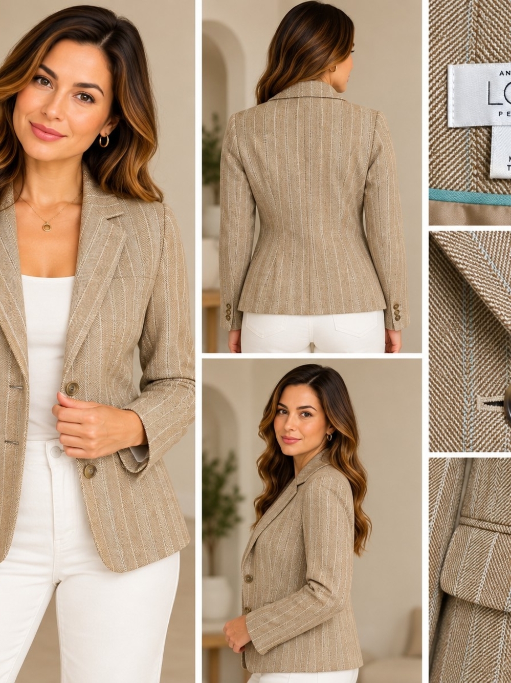 LOFT Beige Pinstripe Tailored Blazer